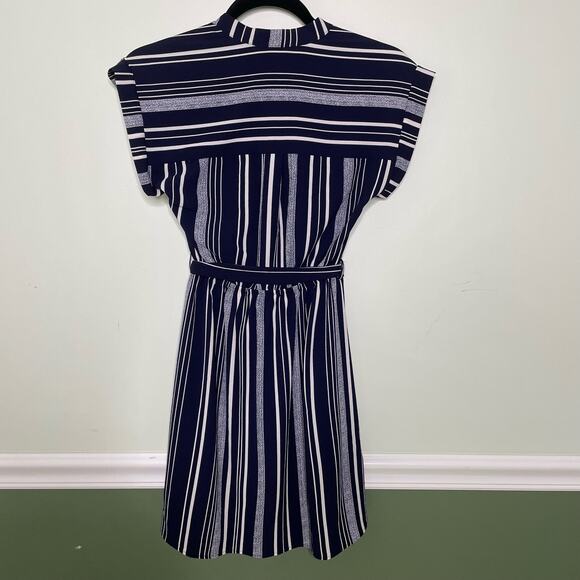 Monteau Belt A-Line Dress Striped Short Coastal Nautical Country Club Blue S - Picture 10 of 12